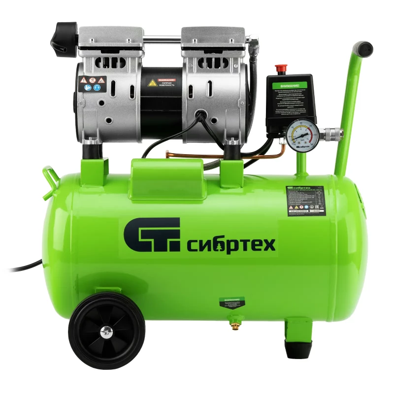 Компрессор безмаслянный малошумный МБ 1100/24,1100 Вт, 24 л, 170 л/мин Сибртех